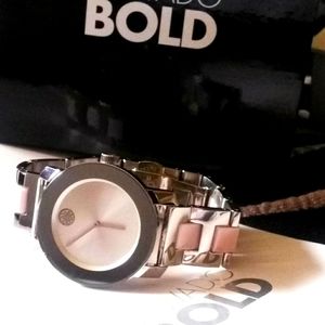 Nib movado bold pink n silver ladies watch